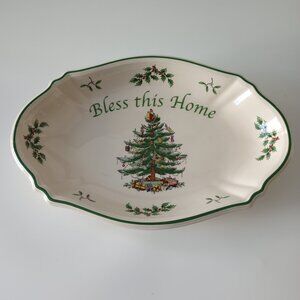 11" Tray "Bless This Home" Christmas Tree by Spode